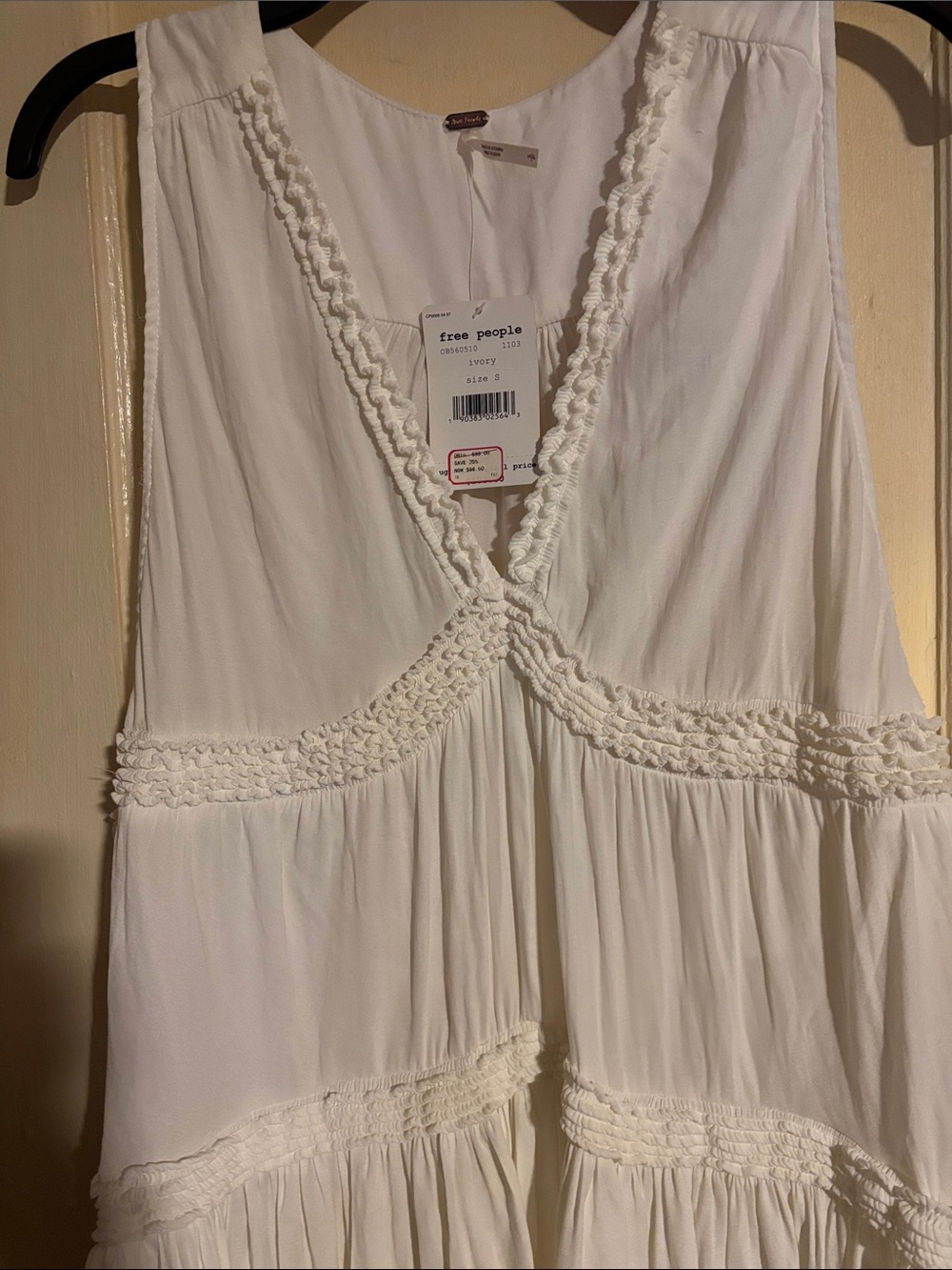 Free People Cream color Crochet-Trim V-Neck tiered Tunic very pretty look!